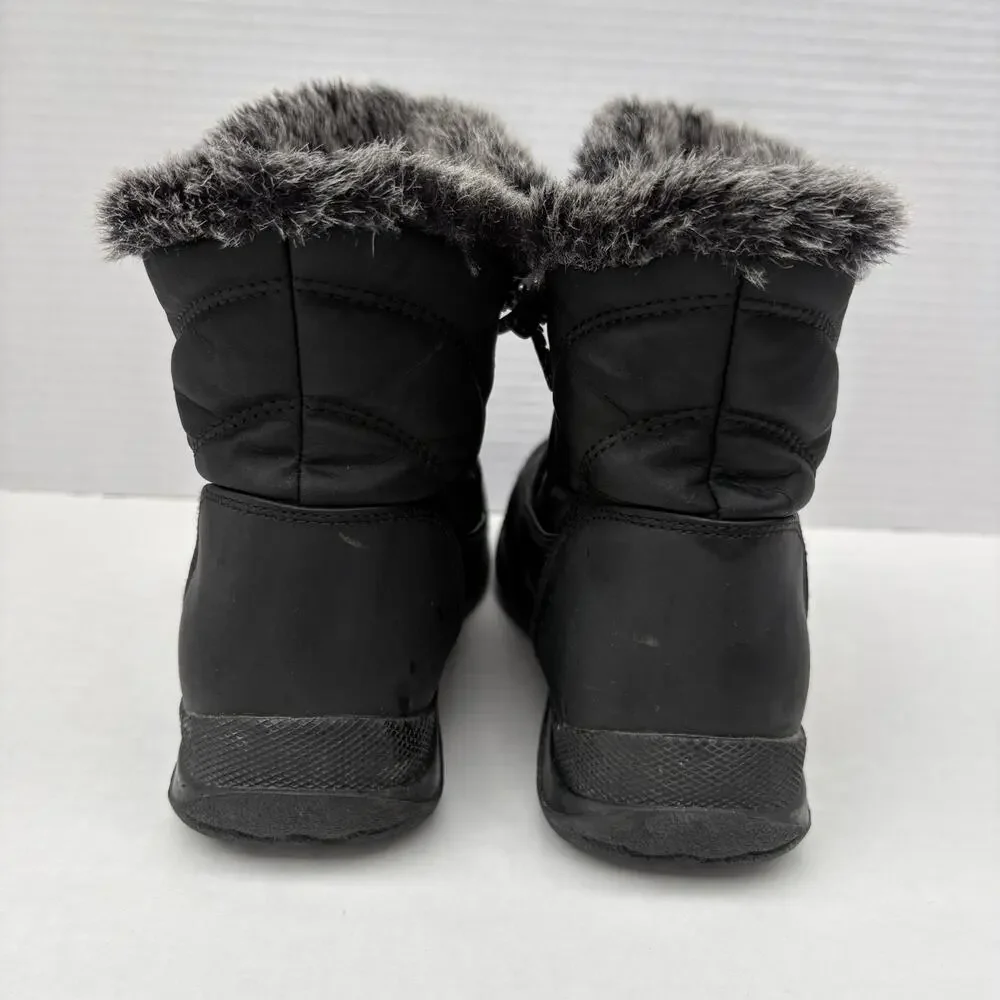 Totes Eileen Black Faux Fur Lined Ankle Snow Boots Zip Synthetic 6.5W